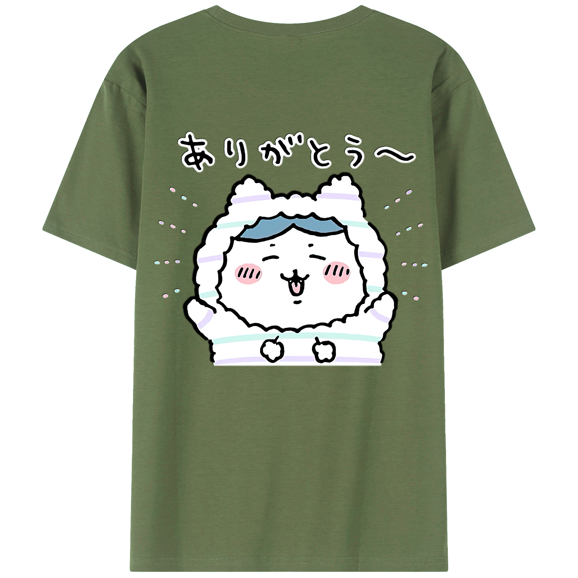（画像用） ちいかわ ハチワレ Chii-kawa hachiware 綿100％ メンズ半袖Tシャツ（バックプリント） 通気性